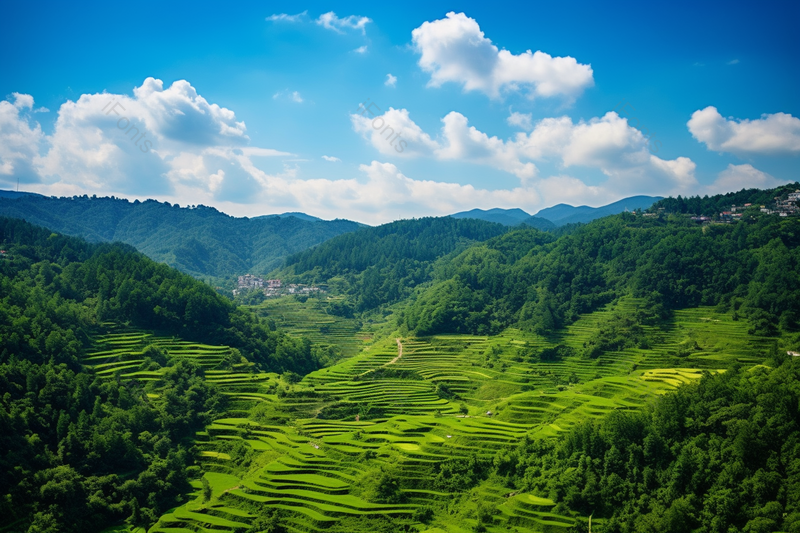 夏天清新自然梯田森林景,高清,摄影图,摄影图片,图片大全,摄影图免费下载